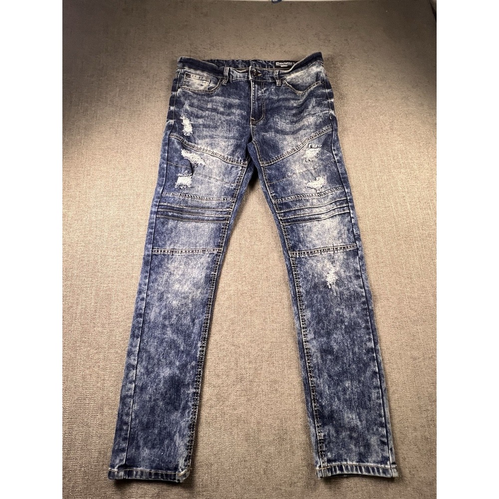 SouthPole Skinny‎ Jeans Men's 34x32 Distressed Motto Hip Hop Streetwear Blue
